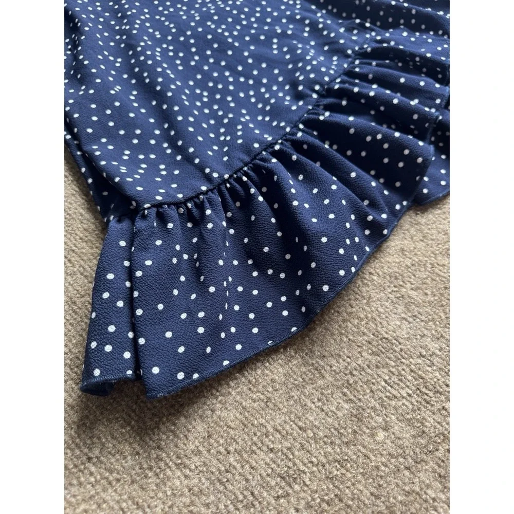 Relipop Womens Navy Blue & White Polka Dot Lightweight Wrap Sundress Dress S